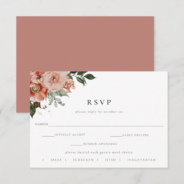 Elegant Autumn Floral Wedding RSVP Meal Choice Card (Front/Back)