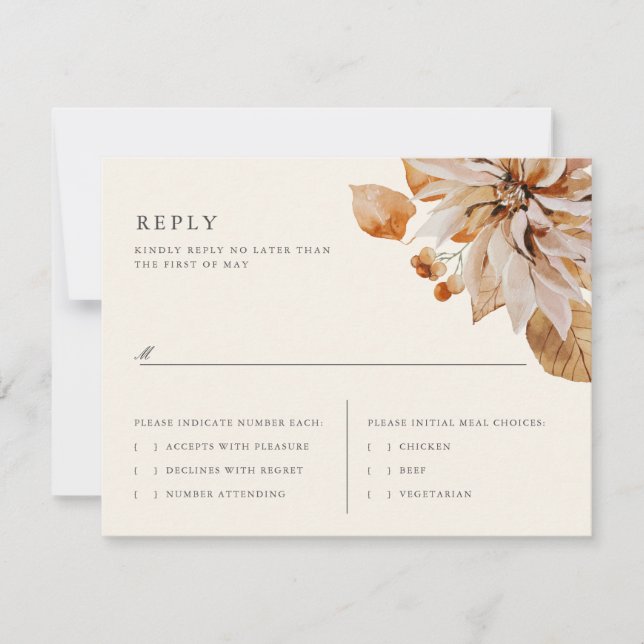 Elegant Autumn Floral Wedding RSVP Reply Card (Front)