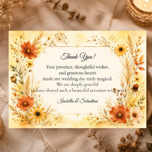 Elegant Autumn Floral Wedding Thank You Card