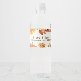 Elegant Autumn Floral Wedding Water Bottle Label