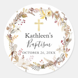 Elegant Autumn Floral Wreath Fall Baptism Classic Round Sticker