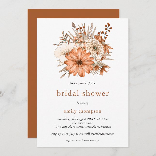Elegant Autumn Florals Bridal Shower Invitation (Front/Back)