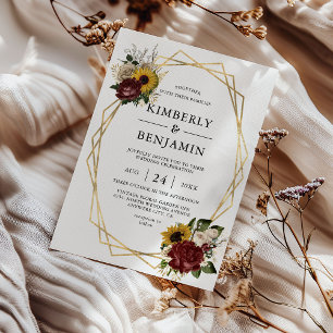 Elegant Autumn Florals & Geometric Frame Wedding Invitation