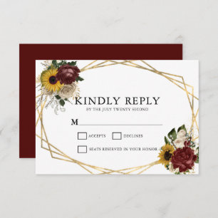 Elegant Autumn Florals & Geometric Frame Wedding RSVP Card