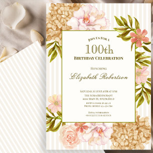 Elegant Autumn Flowers 100th Birthday Invitation