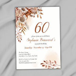 Elegant Autumn Flowers ฺCream 60th Birthday Invitation