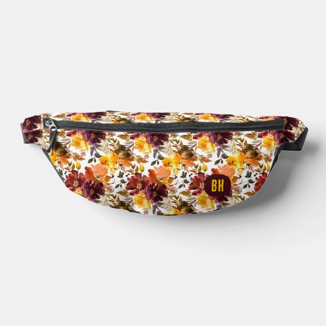 Elegant Autumn Flowers Floral Boho Monogram Bum Bags (Lay Down)