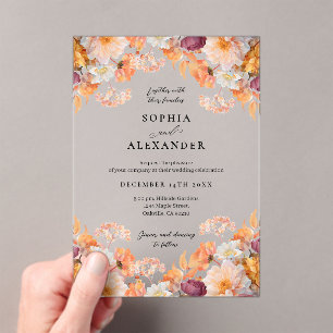 Elegant Autumn Flowers Wedding Acrylic Invitations
