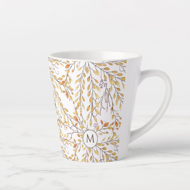 Elegant Autumn Foliage Pattern Personalised Latte Mug (Right)