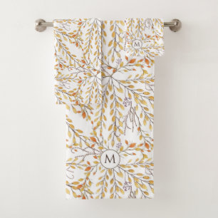 Elegant Autumn Foliage Pattern Personalised Throw Bath Towel Set