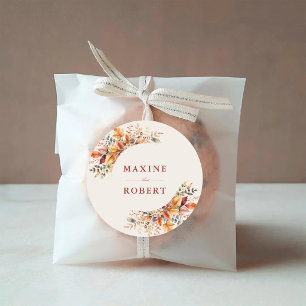Elegant Autumn Foliage Soft Watercolor Wedding Classic Round Sticker