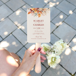 Elegant Autumn Foliage Watercolor Wedding Program Hand Fan