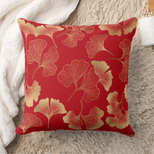 Elegant Autumn Ginkgo Leaves Gold Pattern Cushion