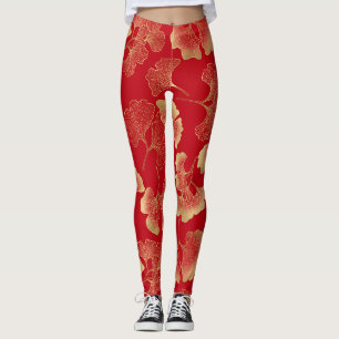Elegant Autumn Ginkgo Leaves Gold Pattern Leggings