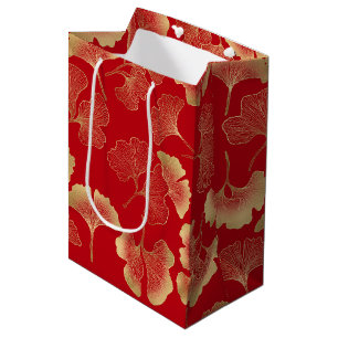Elegant Autumn Ginkgo Leaves Gold Pattern Medium Gift Bag