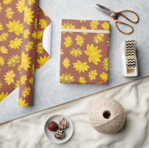 Elegant Autumn Golden Flowers Seamless Birthday Wrapping Paper