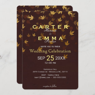 Elegant Autumn Golden Leaves Wedding Invitation