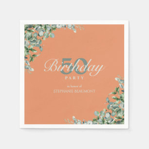 Elegant Autumn Green Flower Women's 50th Birthday Napkin