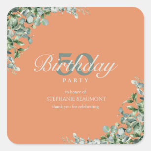 Elegant Autumn Green Flower Women's 50th Birthday Square Sticker