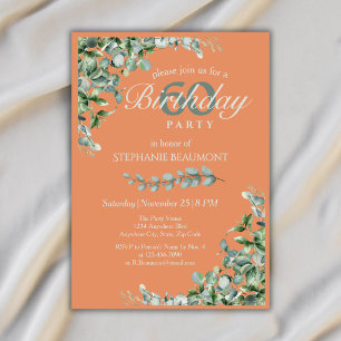 Elegant Autumn Green Flower Women's 60th Birthday Invitation