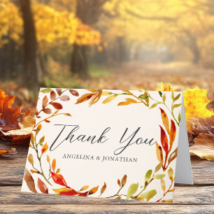 Elegant Autumn Leaf Wedding Personalised Thank You Card
