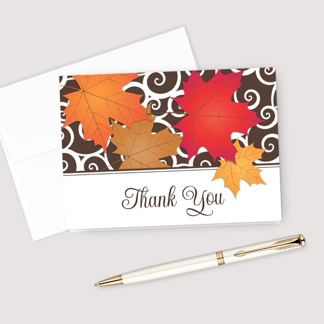 Elegant Autumn Leaves and Swirls Fall Wedding Thank You Card (Creator Uploaded)