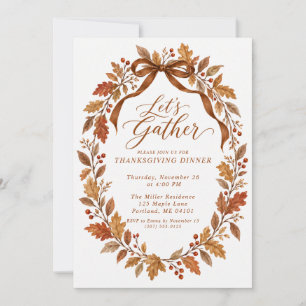 Elegant Autumn Leaves Bow Thanksgiving Dinner Invitation