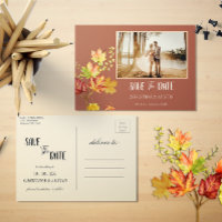 Elegant Autumn Leaves Burnt Orange Save the Date