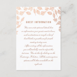 Elegant Autumn Leaves Copper Wedding Insert Card