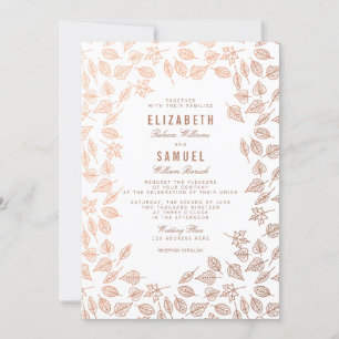 Elegant Autumn Leaves Copper Wedding Invitation