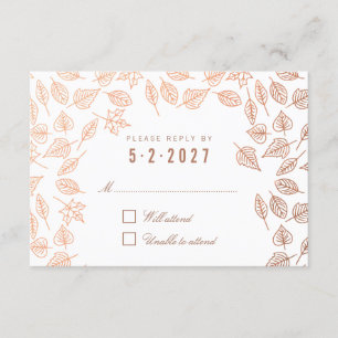 Elegant Autumn Leaves Copper Wedding RSVP Card