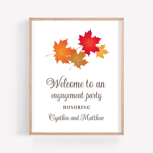 Elegant Autumn Leaves Engagement Party Welcome Poster (Creator Uploaded)