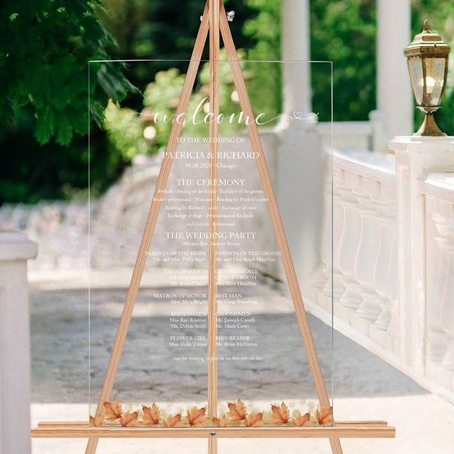 Elegant Autumn Leaves Fall Wedding Program Acrylic Sign (Creator Uploaded)