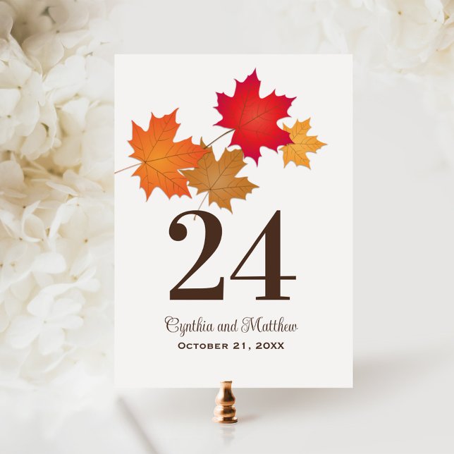 Elegant Autumn Leaves Fall Wedding Table Number (Creator Uploaded)