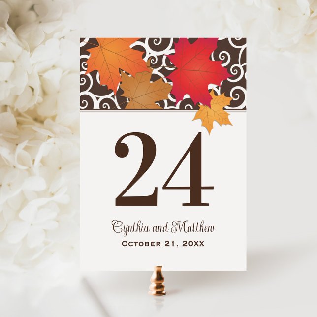 Elegant Autumn Leaves Fall Wedding Table Number Postcard (Creator Uploaded)