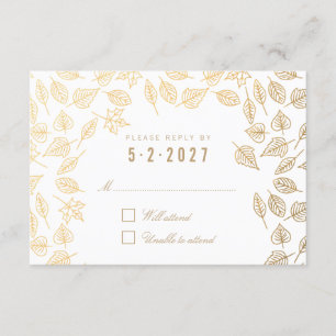 Elegant Autumn Leaves Gold Wedding RSVP Card