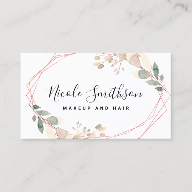 elegant autumn leaves greenery frame business card (Front)