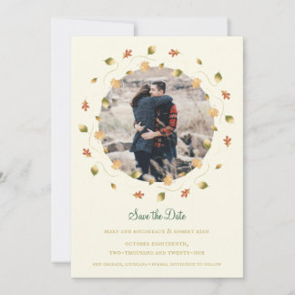 Elegant Autumn Leaves Photo Save The Date