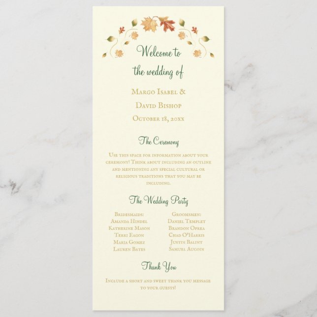 Elegant Autumn Leaves Program (Front)