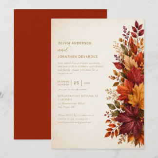 Elegant Autumn Leaves Reception Only Wedding | Invitation