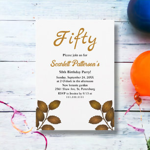 Elegant Autumn Leaves Rustic Fall 50th Birthday Invitation