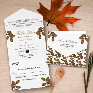 Elegant Autumn Leaves Rustic Fall Floral Wedding All In One Invitation