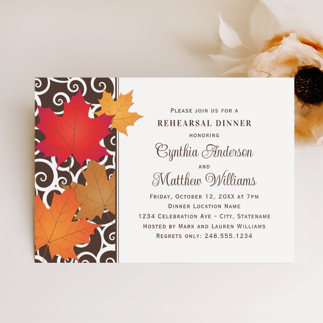 Elegant Autumn Leaves Swirls Fall Rehearsal Dinner Invitation (Creator Uploaded)