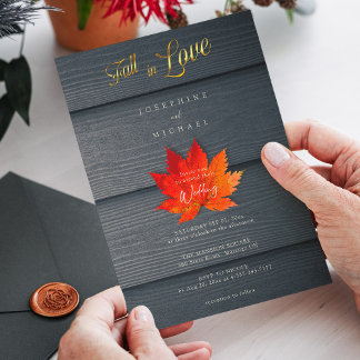 Elegant Autumn Love | Gold Script Fall Wedding Invitation