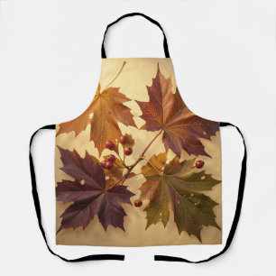 Elegant Autumn Maple Leaves Red Berries Golden  Apron