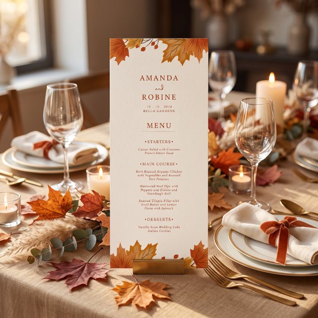 Elegant Autumn Maple Leaves Wedding Menu (Creator Uploaded)