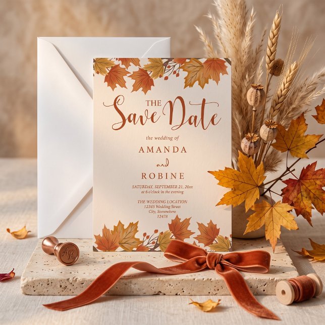 Elegant Autumn Maple Leaves Wedding Save The Date (Creator Uploaded)