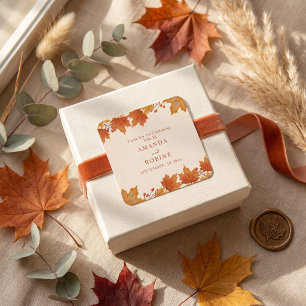 Elegant Autumn Maple Leaves Wedding Square Sticker