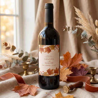 Elegant Autumn Maple Leaves Wedding Wine Label