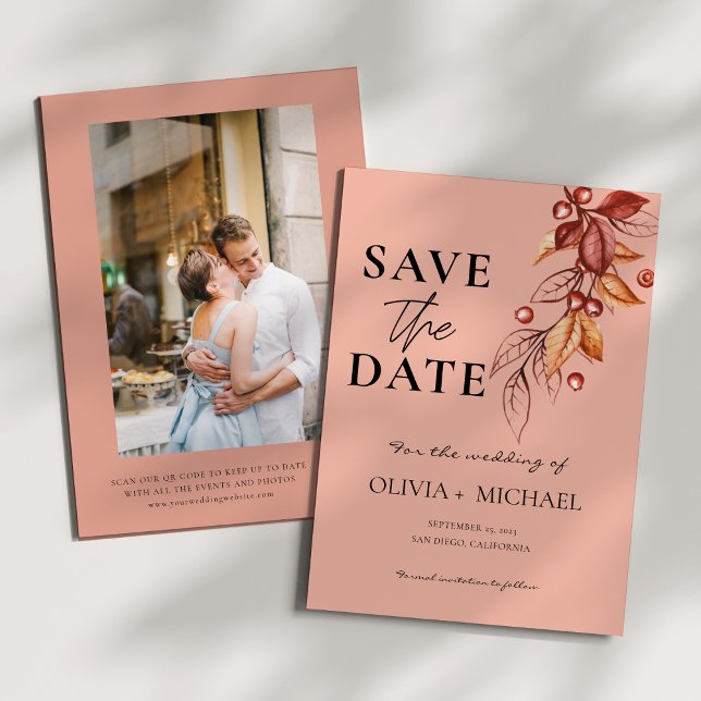 Elegant Autumn Modern Watercolor Terracotta  Save The Date (Creator Uploaded)